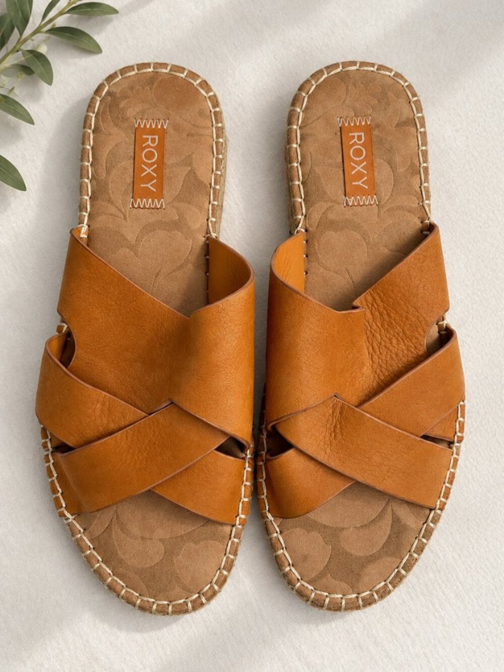 Roxy Estella Orange Leather Espadrille Slide Sandals - Size US 8